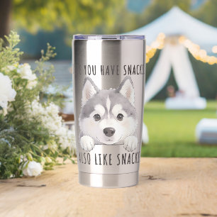Cute Husky Dog Snacks Quote Funny Minimalist Insulated Tumbler