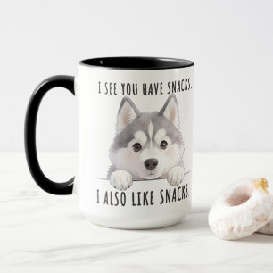 Cute Husky Dog Snacks Quote Funny Minimalist Mug