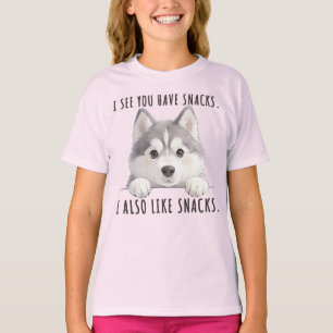 Cute Husky Dog Snacks Quote Funny Minimalist T-Shirt