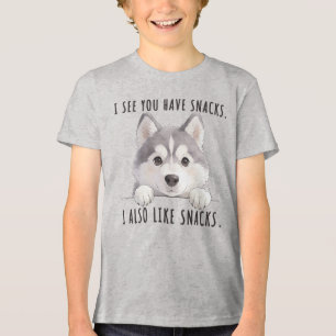 Cute Husky Dog Snacks Quote Funny Minimalist Tri-Blend Shirt