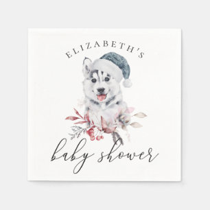 Cute husky dog. Winter animal boy baby shower Napkin