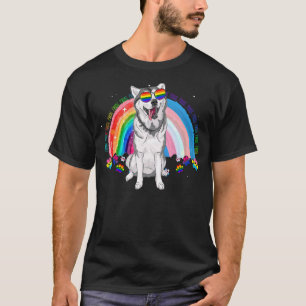 Cute Husky Gay Pride Lgbt Rainbow Flag Sunglasses  T-Shirt