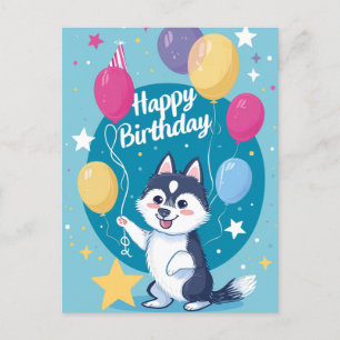 Cute Husky Happy Birthday  Postcard