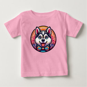 Cute Husky Illustrated in Mandala Style Baby T-Shirt