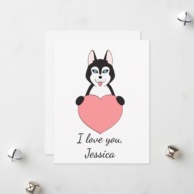 Cute husky in love Valentine Holiday Card (Front/Back In Situ)