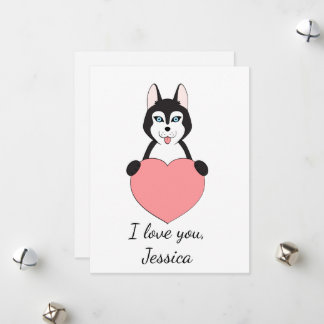 Cute husky in love Valentine Holiday Card