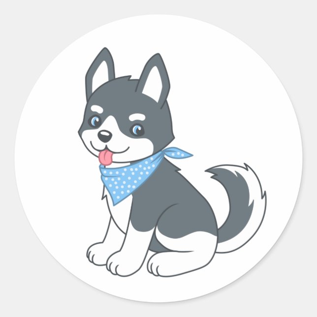 Cute Husky Puppy Dog Classic Round Sticker (Front)