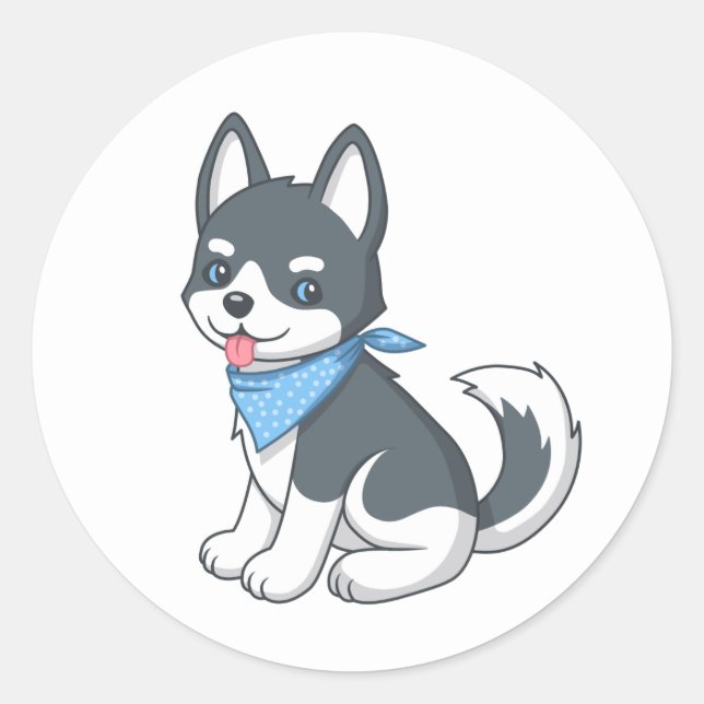 Cute Husky Puppy Dog Classic Round Sticker (Front)