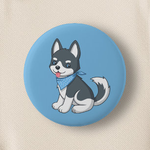 Cute Husky Puppy Dog on Blue 6 Cm Round Badge