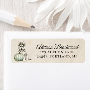 Cute Husky Puppy Fall Green Pumpkin Return
