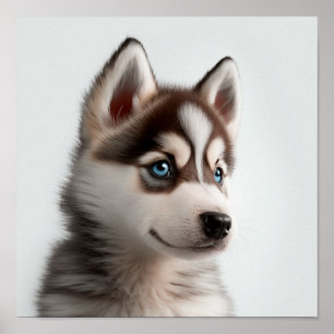 Cute Husky Puppy Portrait (Dog)    Square 1:1 Poster