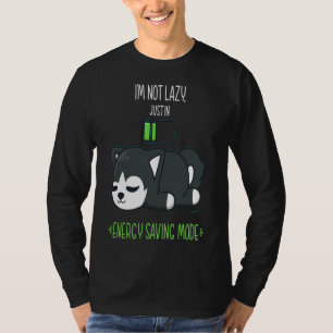 Cute Husky Sleeping With Battery T-Shirt