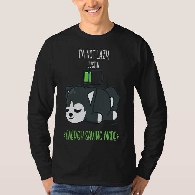 Cute Husky Sleeping With Battery T-Shirt (Front)