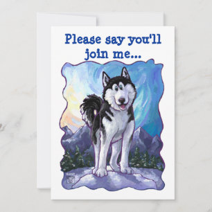 Cute Husky Themed Birthday Party Invitation