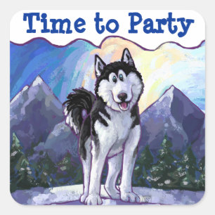 Cute Husky Time to Party Square Sticker
