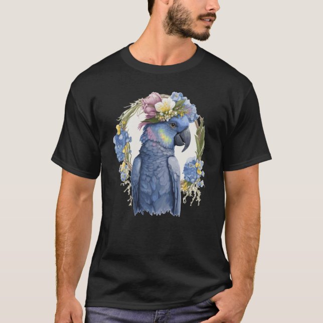 Cute Hyacinth Macaw Parrot Bird Flower Crown Pet B T-Shirt (Front)