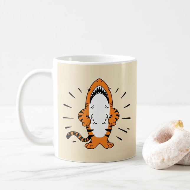 CUTE HYBRID SHARK TIGER CARTOON COFFEE MUG (With Donut)