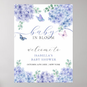 Cute Hydrangea Floral Garden Baby Shower Welcome Poster