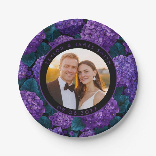 Cute Hydrangeas Plates For Wedding Shower Party (Front)