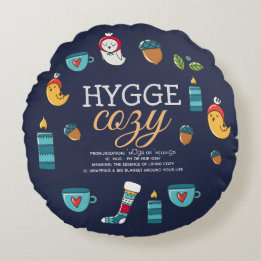 Cute Hygge Meaning Cosy Doodle Folk Art Custom Round Cushion