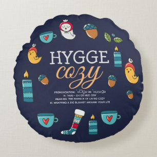 Cute Hygge Meaning Cosy Doodle Folk Art Custom Round Cushion