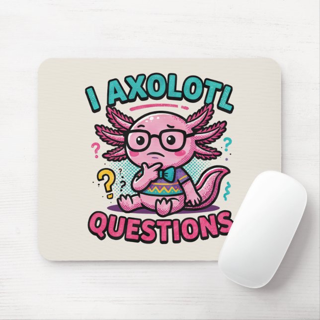 Cute I Axolotl Questions aztec nerd with glasses Mouse Mat (With Mouse)