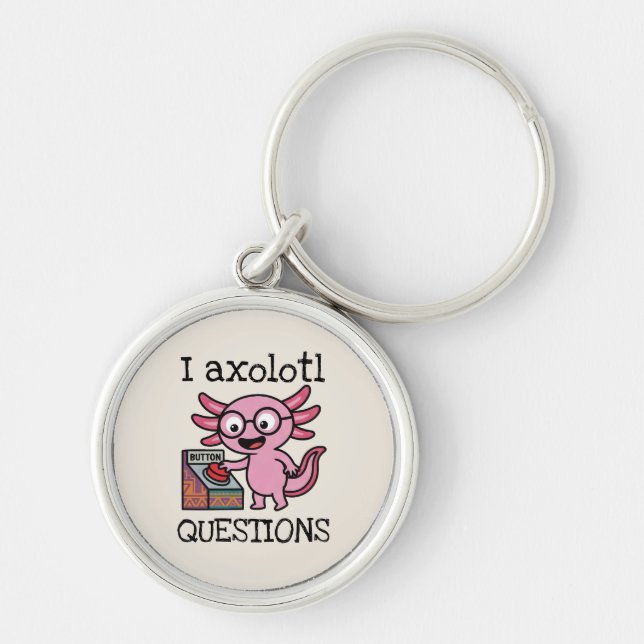 Cute I Axolotl Questions aztec Oh No red button Key Ring (Front)