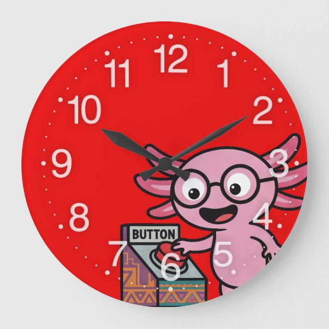 Cute I Axolotl Questions aztec Oh No red button Large Clock (Front)