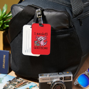 Cute I Axolotl Questions aztec Oh No red button Luggage Tag