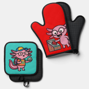 Cute I Axolotl Questions aztec Oh No red button Oven Mitt & Pot Holder Set