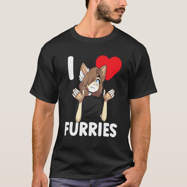 Cute I Heart Furries Furry Fandom Love 2 T-Shirt (Front)