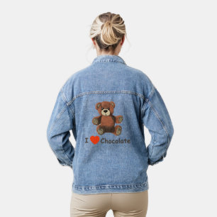 Cute I Heart (Love) Chocolate Teddy Bear Denim Jacket