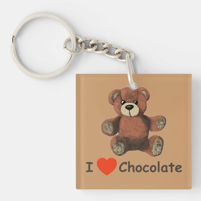 Cute I Heart (Love) Chocolate Teddy Bear Key Ring (Front)