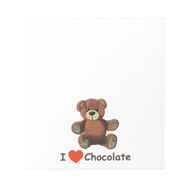 Cute I Heart (Love) Chocolate Teddy Bear Notepad (Front)