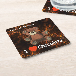 Cute I Heart (Love) Chocolate Teddy Bear Square Paper Coaster