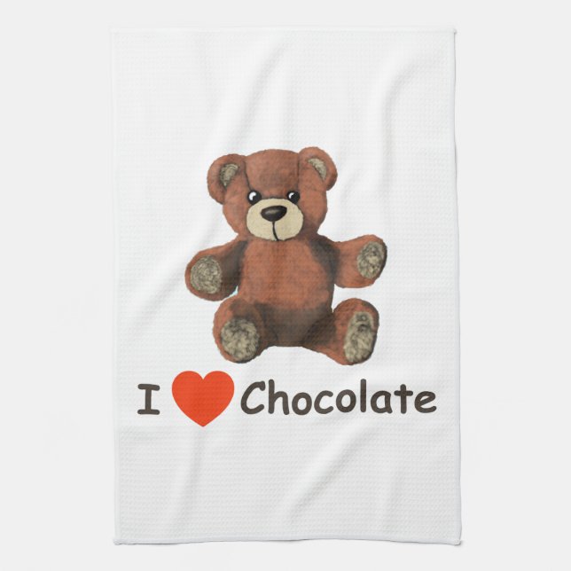 Cute I Heart (Love) Chocolate Teddy Bear Tea Towel (Vertical)