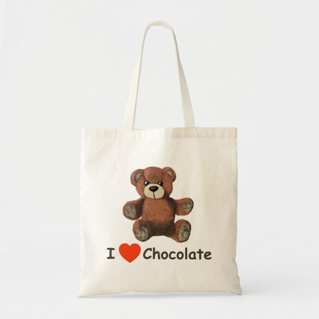 Cute I Heart (Love) Chocolate Teddy Bear Tote Bag (Front)