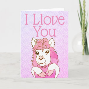 Cute I Llove You Pink Llama Holiday Card