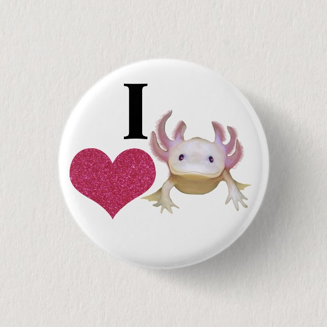 Cute I Love Axolotl Sparkle Heart 3 Cm Round Badge (Front)