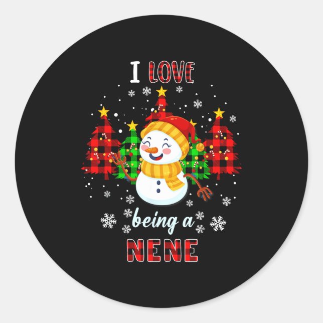 Cute I Love Being A Nene Snowman Christmas Valenti Classic Round Sticker (Front)