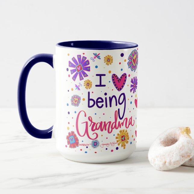Cute I Love Being Grandma Inspirivity Coffee Mug (With Donut)