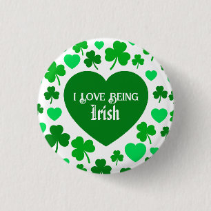 Cute I Love Being Irish Hearts and Shamrocks Green 3 Cm Round Badge