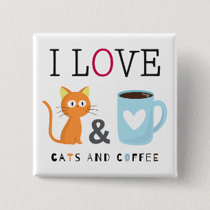 Cute I Love Cats and Coffee White 15 Cm Square Badge