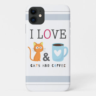 Cute I Love Cats and Coffee White iPhone 11 Case