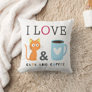 Cute I Love Cats and Coffee White Cushion