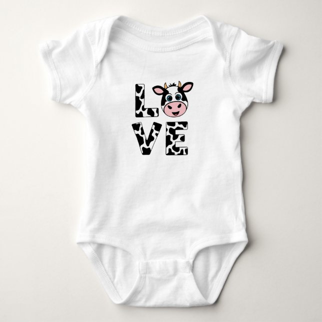 Cute I Love Cows Baby Bodysuit (Front)