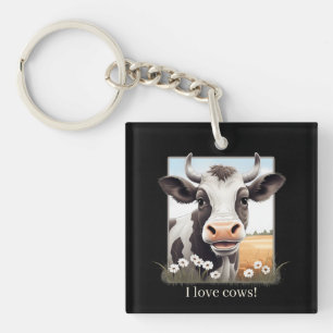 Cute I love cows customisable Key Ring