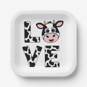 Cute I Love Cows Paper Plate