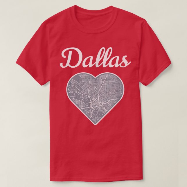 Cute I Love Dallas Street Map Heart  T-Shirt (Design Front)