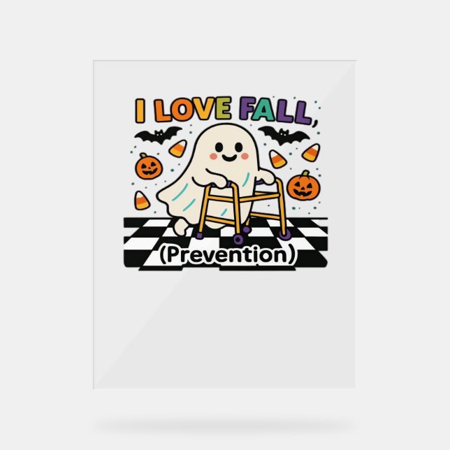 Cute I Love Fall Prevention Physical Therapy Ghost Acrylic Sign (Front)